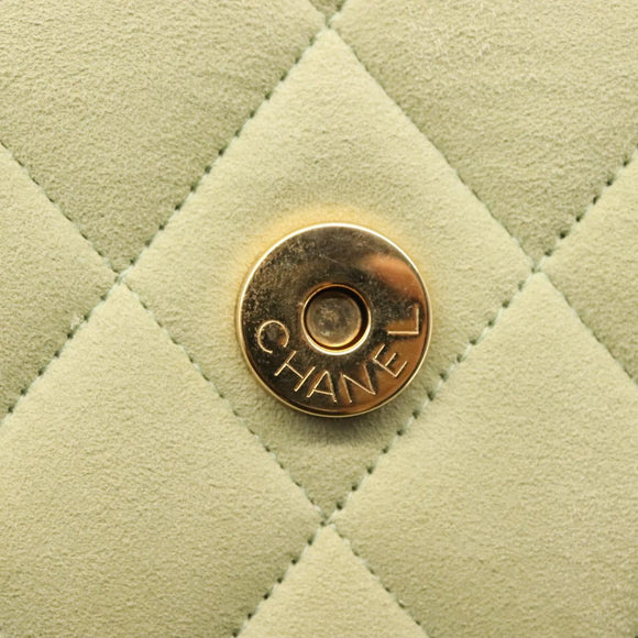 CHANEL Matelasse Shoulder Bag Suede Green Gold CC Auth 144342