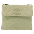 CHANEL Matelasse Shoulder Bag Suede Green Gold CC Auth 144342-2