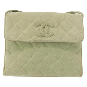 CHANEL Matelasse Shoulder Bag Suede Green Gold CC Auth 144342 - 0