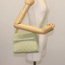 CHANEL Matelasse Shoulder Bag Suede Green Gold CC Auth 144342-25