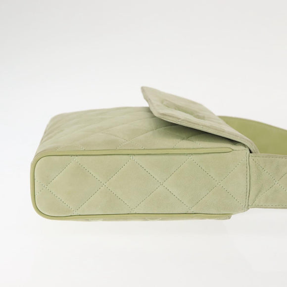 CHANEL Matelasse Shoulder Bag Suede Green Gold CC Auth 144342