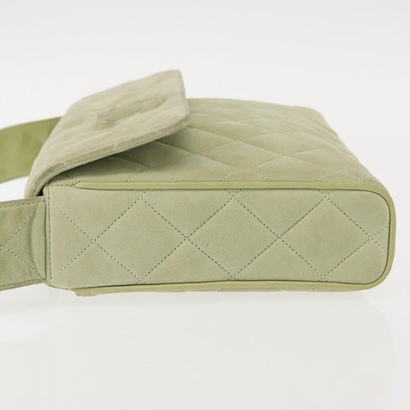 CHANEL Matelasse Shoulder Bag Suede Green Gold CC Auth 144342