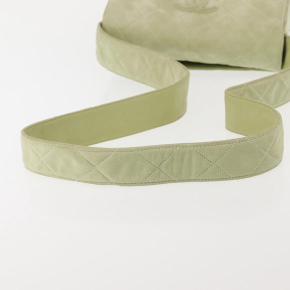 CHANEL Matelasse Shoulder Bag Suede Green Gold CC Auth 144342