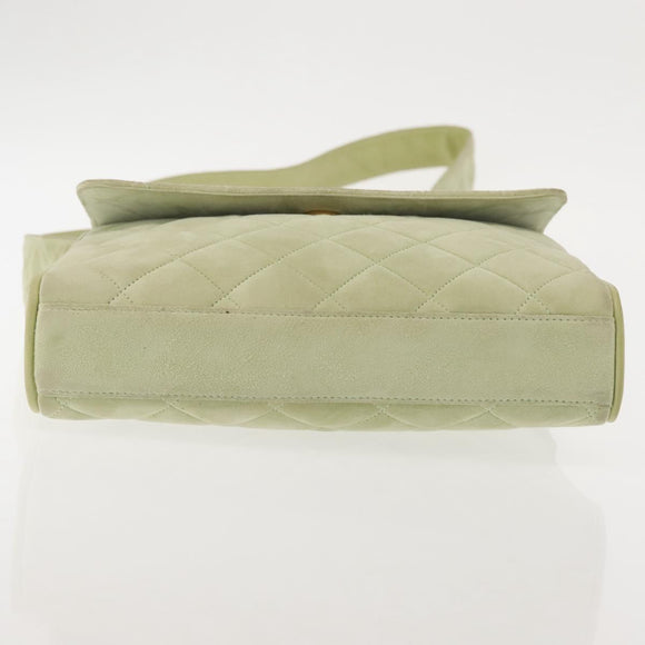 CHANEL Matelasse Shoulder Bag Suede Green Gold CC Auth 144342