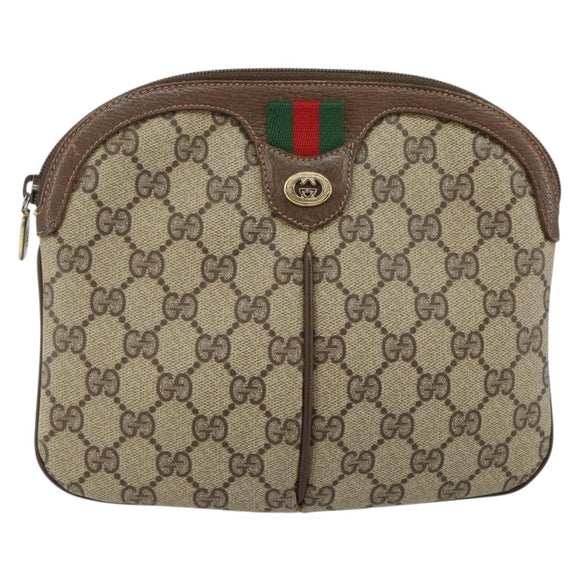 GUCCI GG Supreme Web Sherry Line Bag PVC Beige Gold 904 02 047 Auth 144351