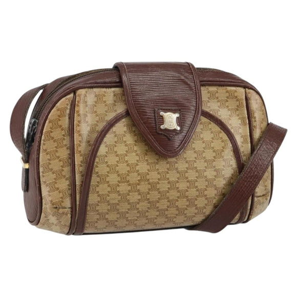 CELINE Macadam Canvas Shoulder Bag PVC Beige Gold Auth 144356