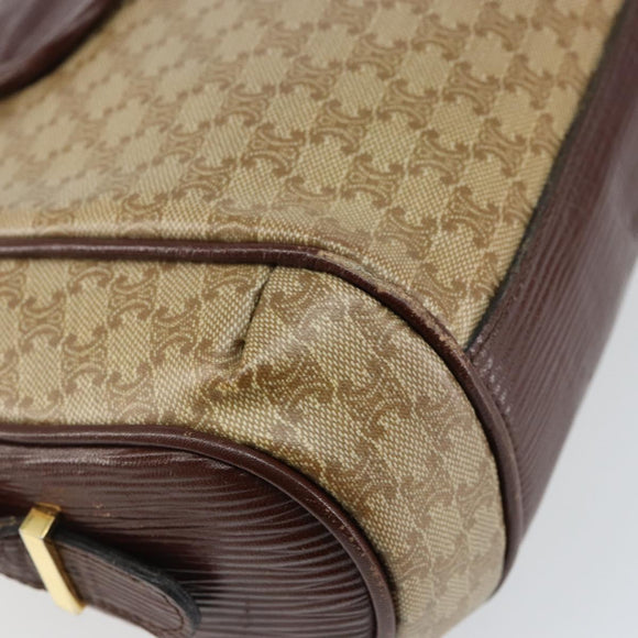 CELINE Macadam Canvas Shoulder Bag PVC Beige Gold Auth 144356