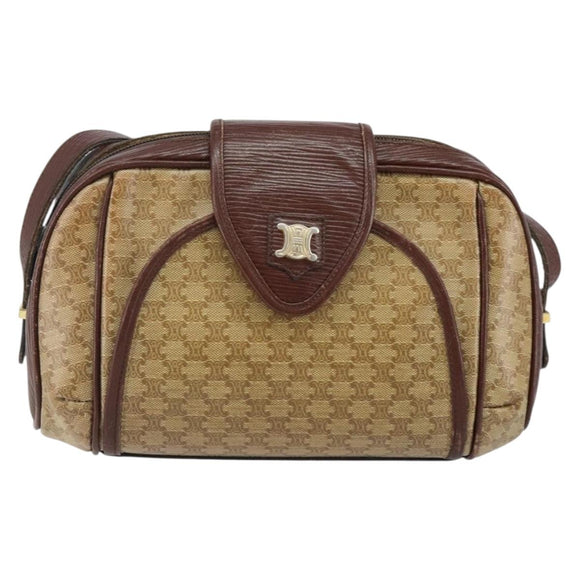 CELINE Macadam Canvas Shoulder Bag PVC Beige Gold Auth 144356