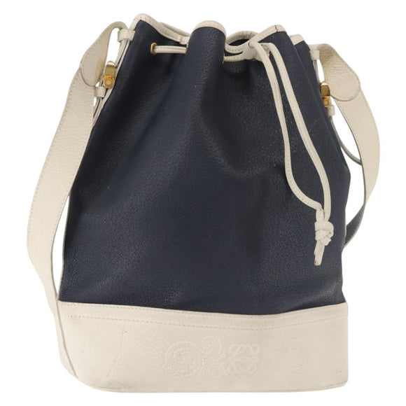 LOEWE Shoulder Bag Leather Navy Gold Auth 144366