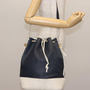LOEWE Shoulder Bag Leather Navy Gold Auth 144366-22
