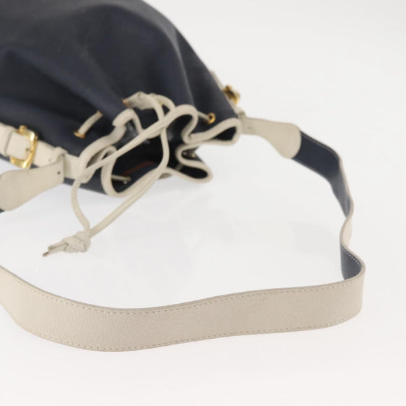 LOEWE Shoulder Bag Leather Navy Gold Auth 144366