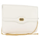 Christian Dior Chain Shoulder Bag Leather White Gold Auth 144367-1