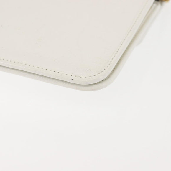 Christian Dior Chain Shoulder Bag Leather White Gold Auth 144367