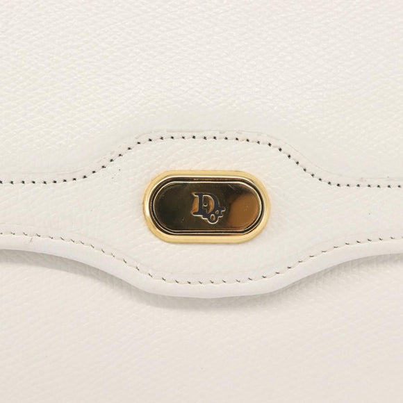 Christian Dior Chain Shoulder Bag Leather White Gold Auth 144367