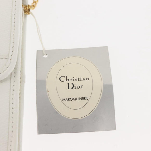 Christian Dior Chain Shoulder Bag Leather White Gold Auth 144367