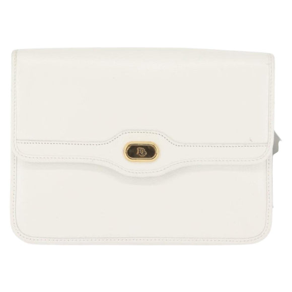Christian Dior Chain Shoulder Bag Leather White Gold Auth 144367