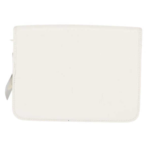 Christian Dior Chain Shoulder Bag Leather White Gold Auth 144367