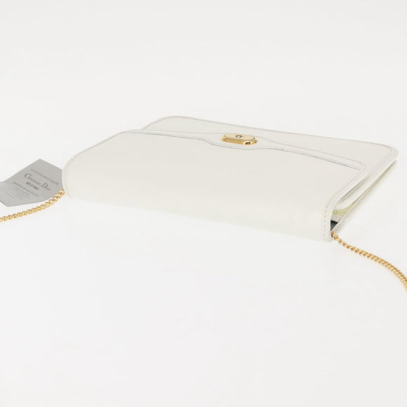 Christian Dior Chain Shoulder Bag Leather White Gold Auth 144367