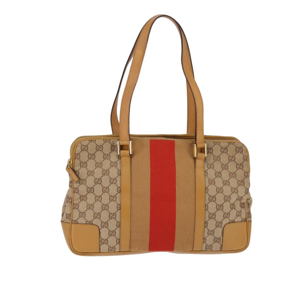 GUCCI GG Canvas Sherry Line Shoulder Bag Beige Gold 000 0849 2684 Auth 144368