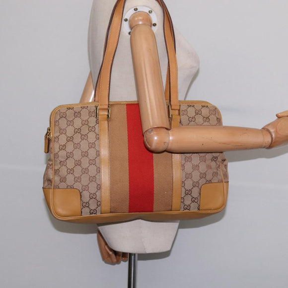 GUCCI GG Canvas Sherry Line Shoulder Bag Beige Gold 000 0849 2684 Auth 144368