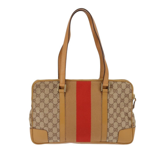 GUCCI GG Canvas Sherry Line Shoulder Bag Beige Gold 000 0849 2684 Auth 144368