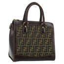 FENDI Zucca Canvas Hand Bag Black Brown Auth 144377-1