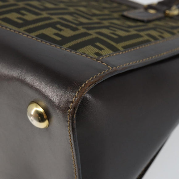 FENDI Zucca Canvas Hand Bag Black Brown Auth 144377
