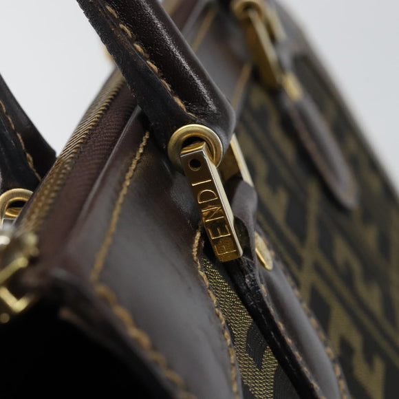 FENDI Zucca Canvas Hand Bag Black Brown Auth 144377