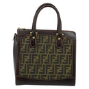 FENDI Zucca Canvas Hand Bag Black Brown Auth 144377-2
