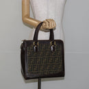 FENDI Zucca Canvas Hand Bag Black Brown Auth 144377-22