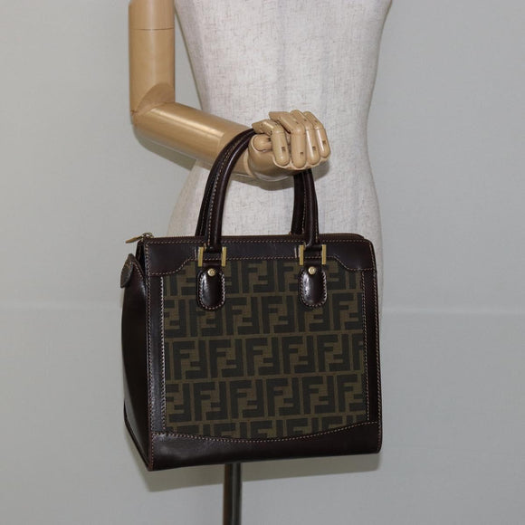 FENDI Zucca Canvas Hand Bag Black Brown Auth 144377