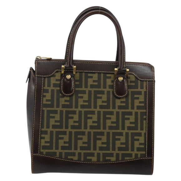 FENDI Zucca Canvas Hand Bag Black Brown Auth 144377A