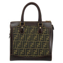 FENDI Zucca Canvas Hand Bag Black Brown Auth 144377-3