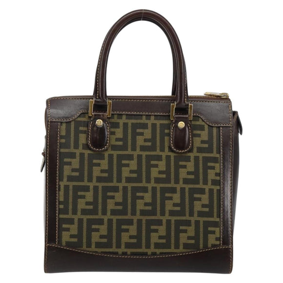 FENDI Zucca Canvas Hand Bag Black Brown Auth 144377