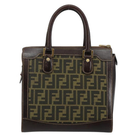 FENDI Zucca Canvas Hand Bag Black Brown Auth 144377A - 0
