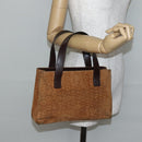 CELINE C Macadam Canvas Hand Bag Brown Gold Auth 144381-22
