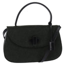GUCCI Hand Bag Felt 2way Khaki Silver Auth 144382-1