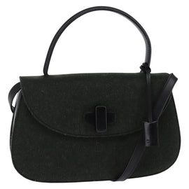 GUCCI Hand Bag Felt 2way Khaki Silver Auth 144382