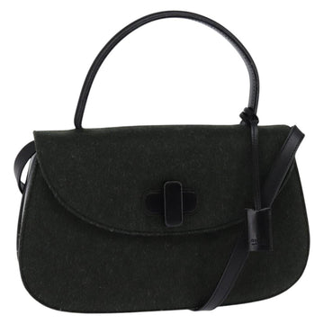 GUCCI Hand Bag Felt 2way Khaki Silver Auth 144382