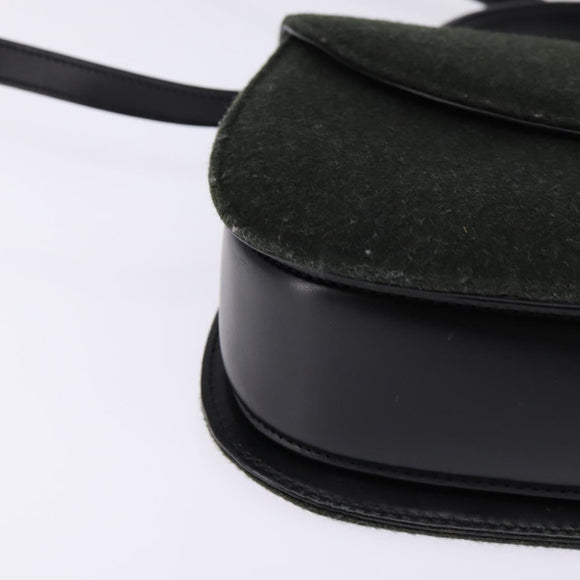 GUCCI Hand Bag Felt 2way Khaki Silver Auth 144382