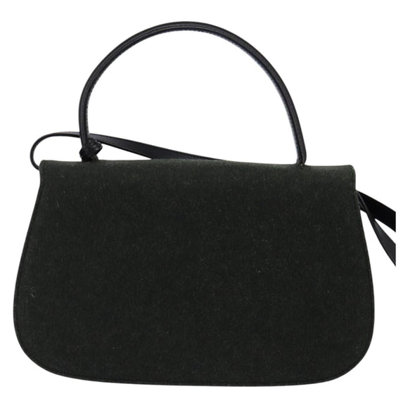 GUCCI Hand Bag Felt 2way Khaki Silver Auth 144382