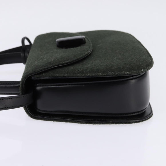 GUCCI Hand Bag Felt 2way Khaki Silver Auth 144382