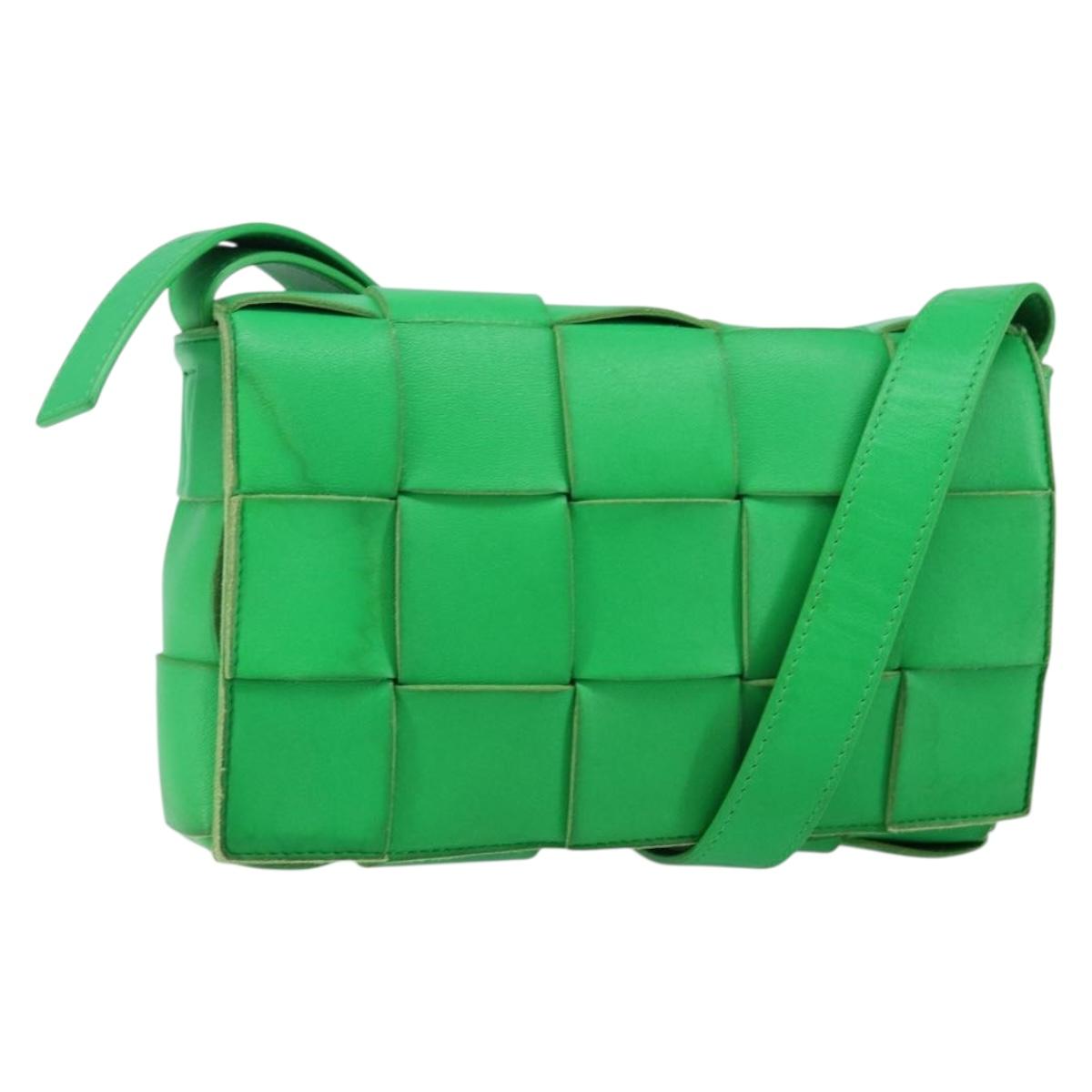 BOTTEGA VENETA Cassette Shoulder Bag Leather Green Auth 144383