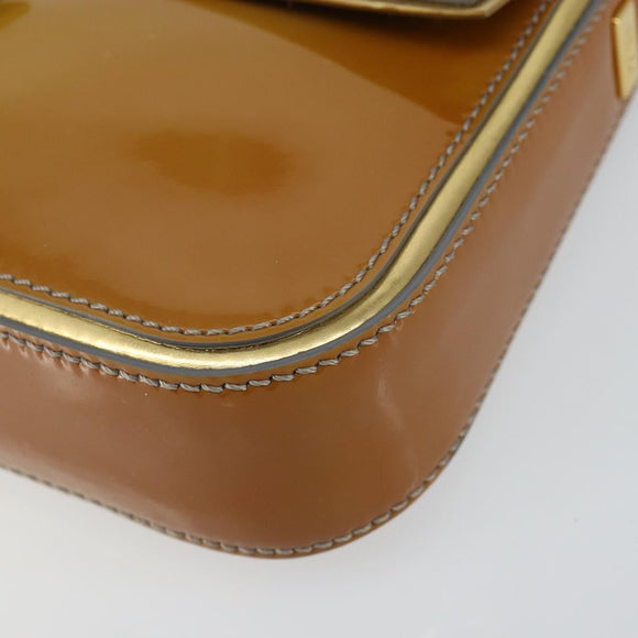 FENDI Mamma Baguette Schultertasche mit Kette Lackleder Grau Gold Auth 144385A