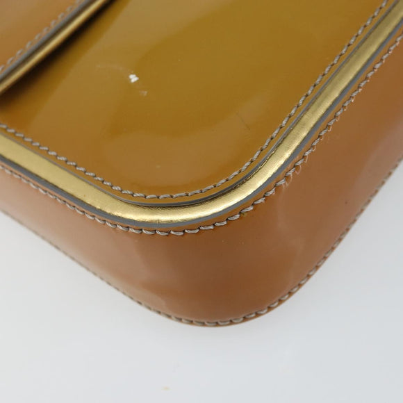 FENDI Mamma Baguette Schultertasche mit Kette Lackleder Grau Gold Auth 144385A