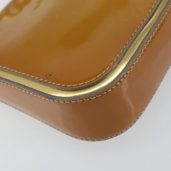 FENDI Mamma Baguette Schultertasche mit Kette Lackleder Grau Gold Auth 144385A