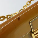 FENDI Mamma Baguette Schultertasche mit Kette Lackleder Grau Gold Auth 144385A-9