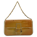 FENDI Mamma Baguette Schultertasche mit Kette Lackleder Grau Gold Auth 144385A-13