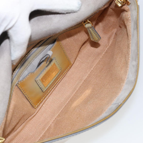 FENDI Mamma Baguette Schultertasche mit Kette Lackleder Grau Gold Auth 144385A