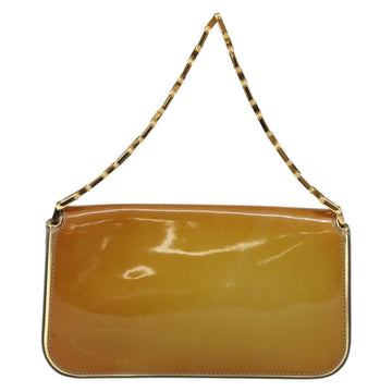 FENDI Mamma Baguette Chain Shoulder Bag Patent leather Gray Gold Auth 144385 - 0